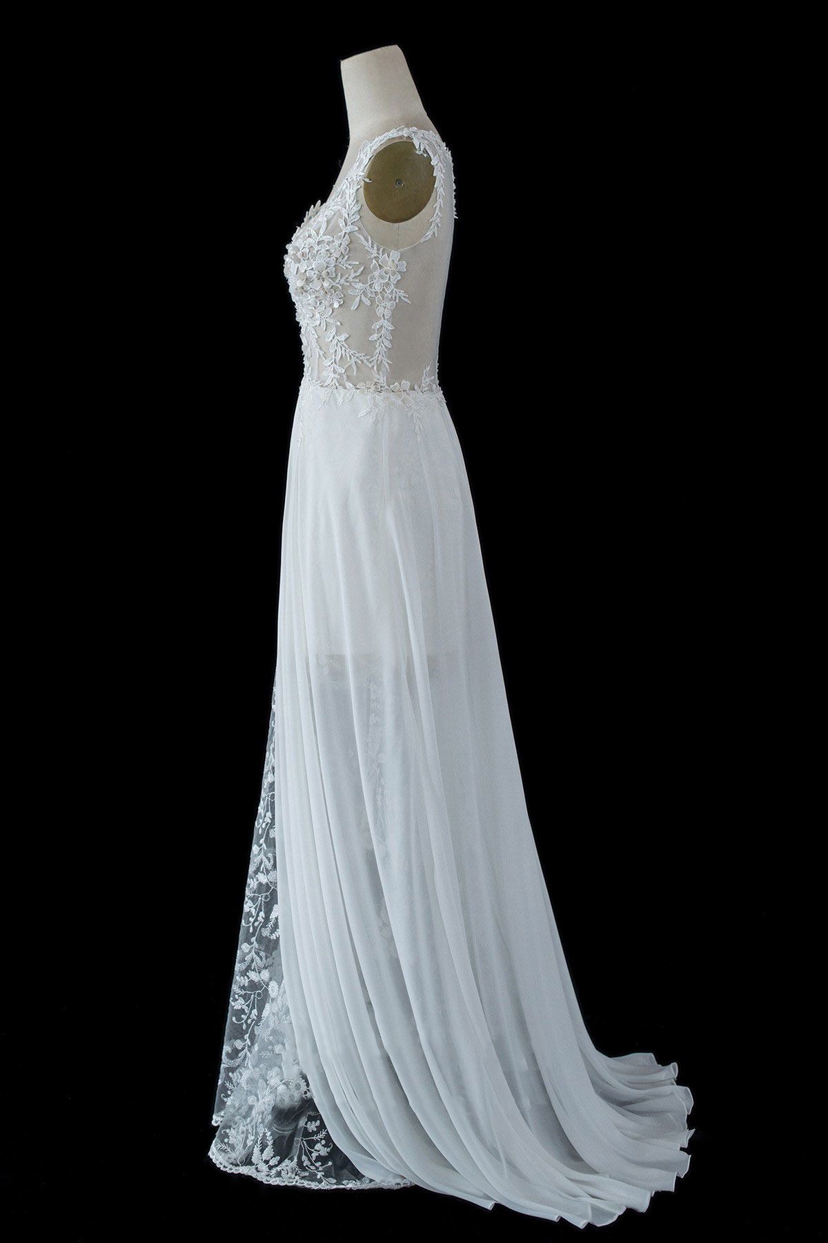 A-line Wedding Dress with Sheer Tulle Straps and Lace Split-BallBride
