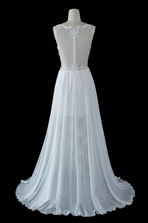 A-line Wedding Dress with Sheer Tulle Straps and Lace Split-BallBride