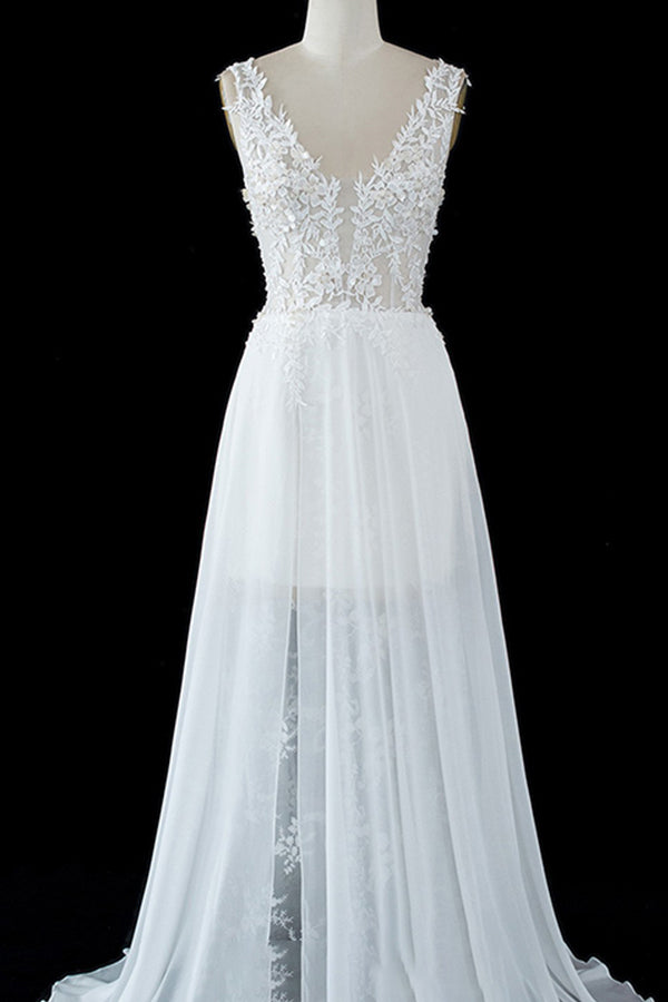 A-line Wedding Dress with Sheer Tulle Straps and Lace Split-BallBride