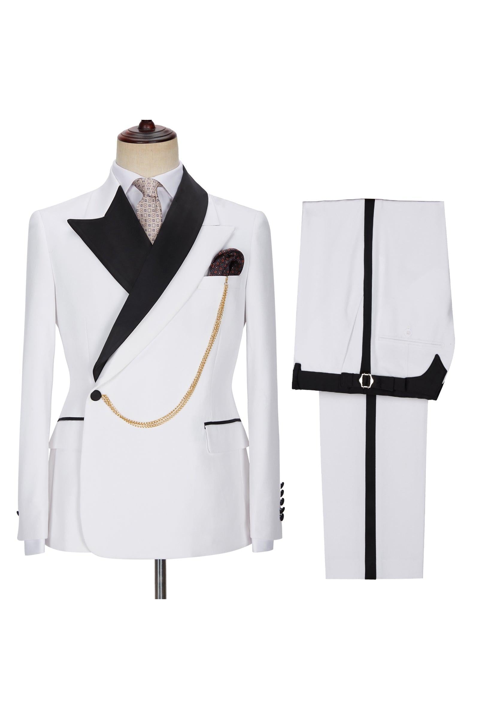 Adonis Fashion Style White Peaked Lapel Bespoke Wedding Suits for Men-BallBride