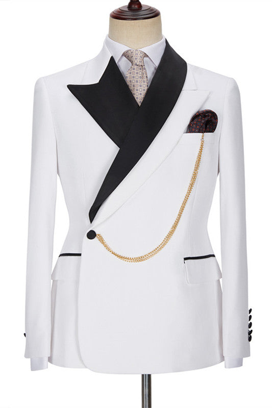 Adonis Fashion Style White Peaked Lapel Bespoke Wedding Suits for Men-BallBride