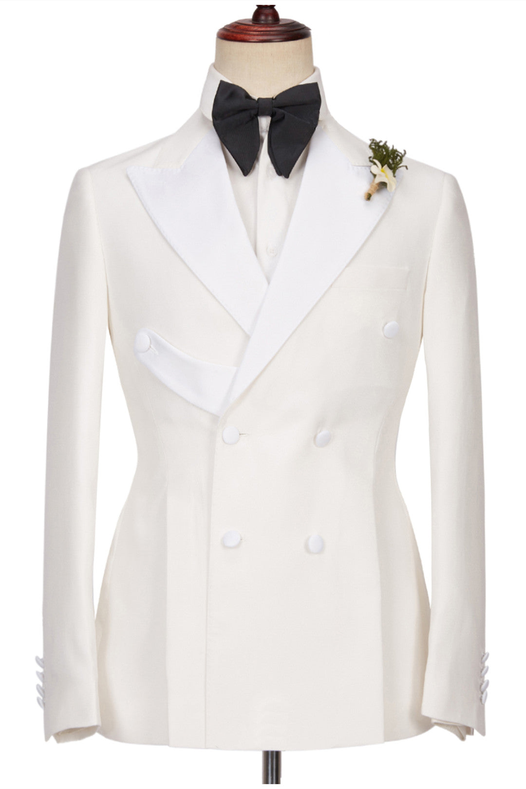 Alejandro Chic White Two-Piece Wedding Suits with Peaked Lapel Double Breasted-BallBride