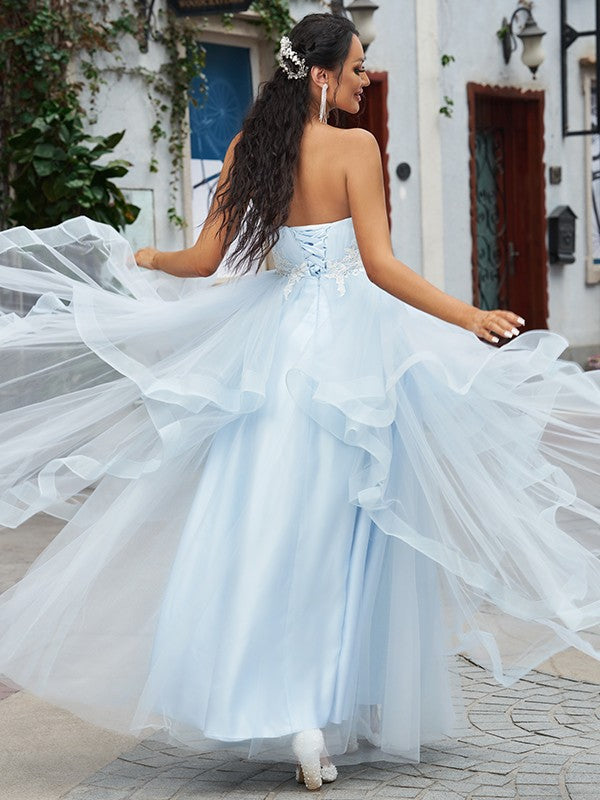 Amazing Baby Blue Sweetheart Tulle Evening Dress with Applique-BallBride
