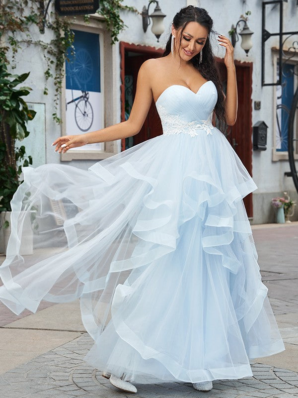 Amazing Baby Blue Sweetheart Tulle Evening Dress with Applique-BallBride