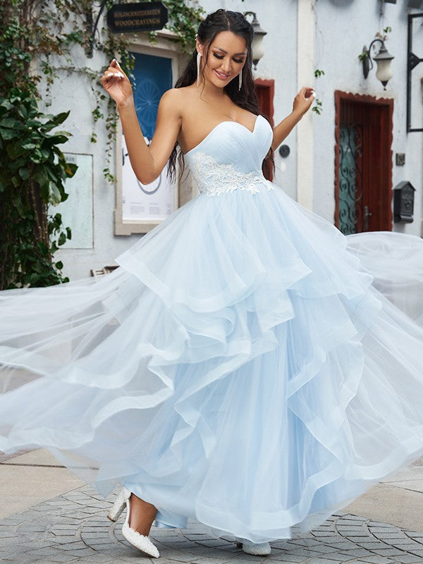 Amazing Baby Blue Sweetheart Tulle Evening Dress with Applique-BallBride
