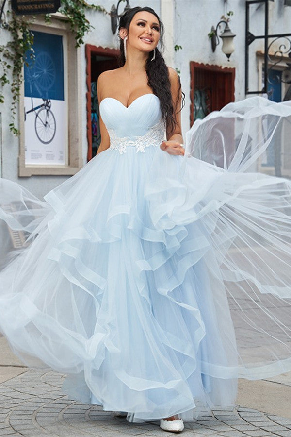 Amazing Baby Blue Sweetheart Tulle Evening Dress with Applique-BallBride