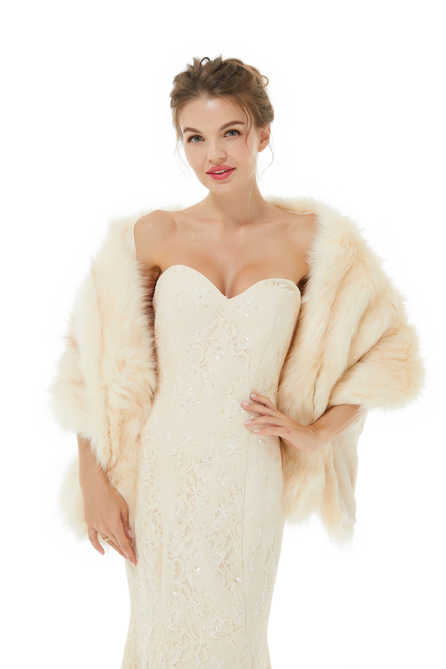 Amazing Champagne Faux Fur Shawl for Winter Brides-BallBride