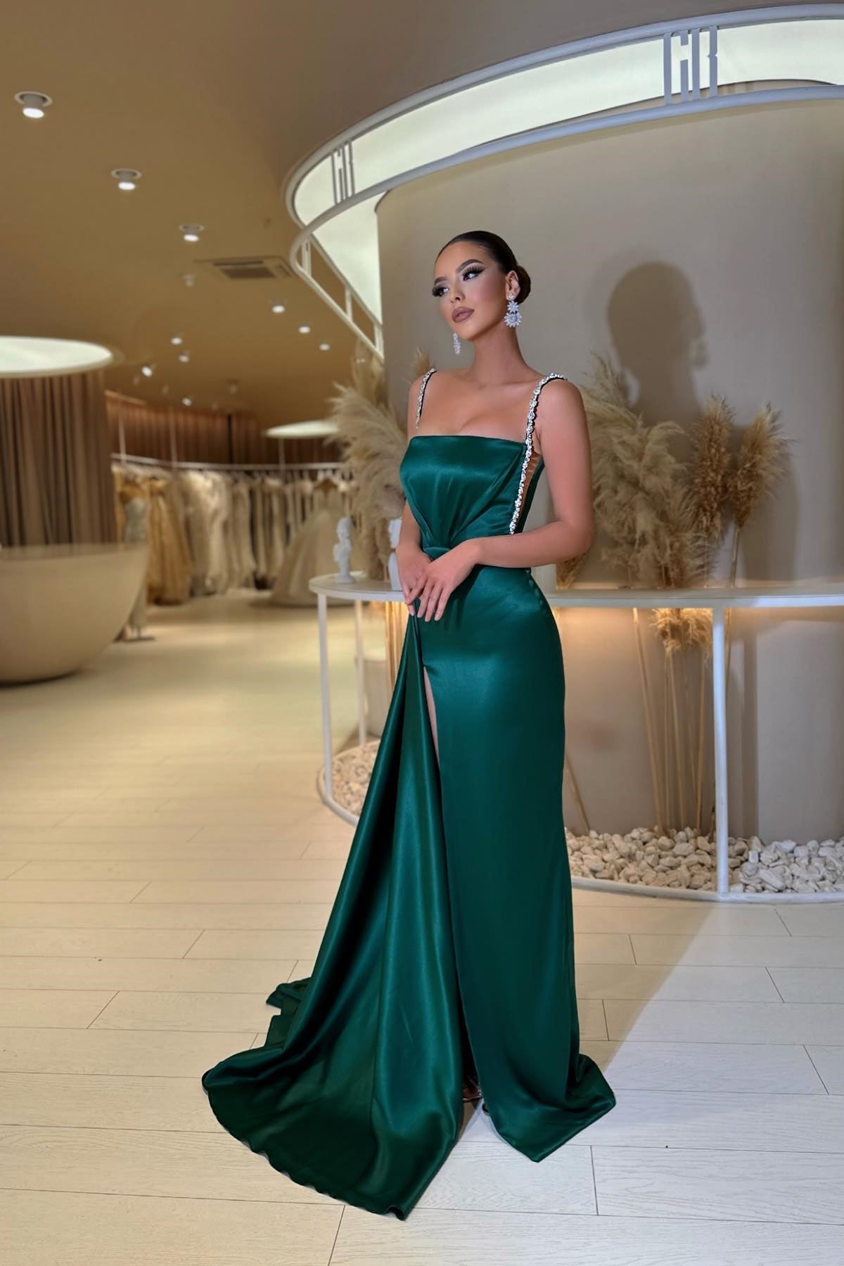 Amazing Dark Green Prom Dress - Sleeveless Split Mermaid With Beads-BallBride
