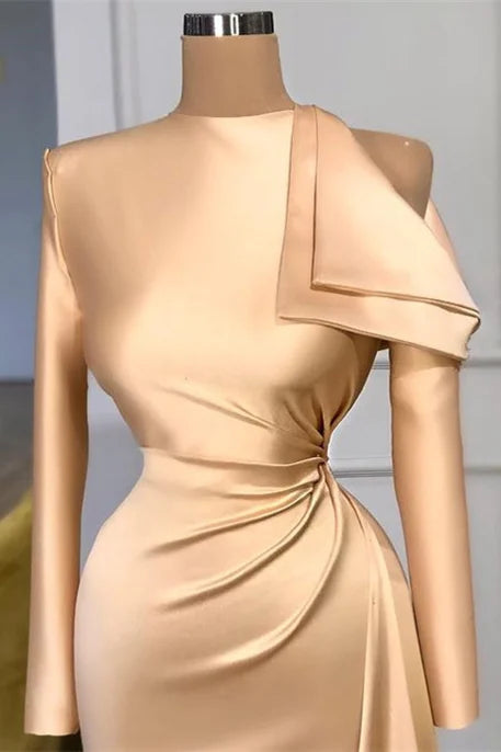 Amazing High Neck Long Sleeves Champagne evening Dress Mermaid Online-BallBride