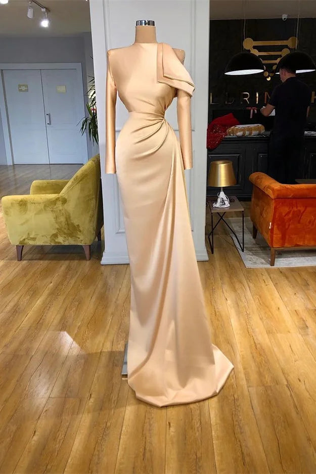 Amazing High Neck Long Sleeves Champagne evening Dress Mermaid Online-BallBride