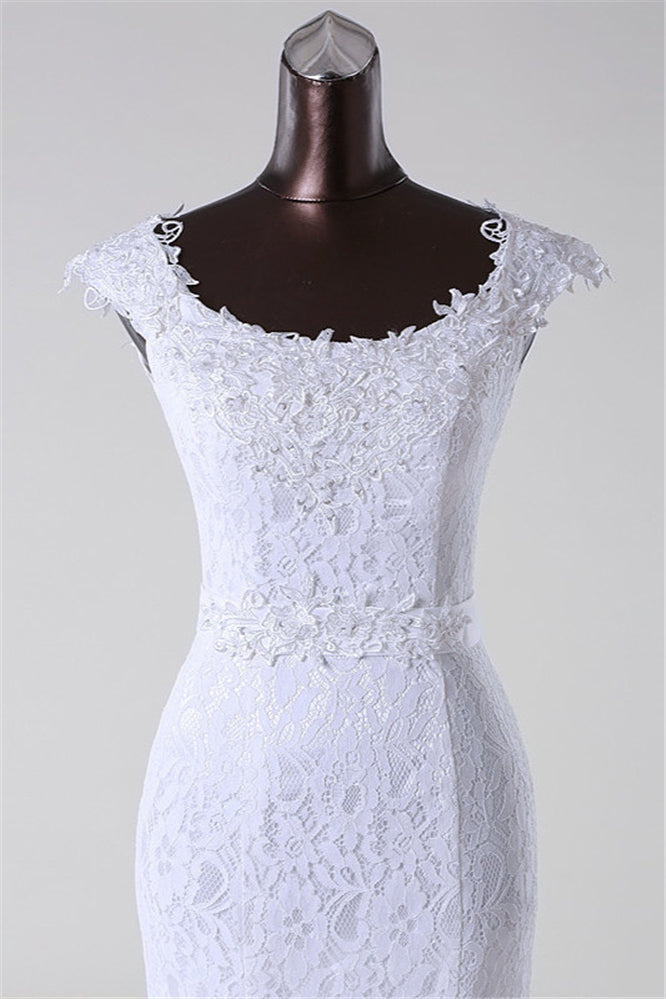 Amazing Jewel Long Lace Mermaid Wedding Dress With Appliques-BallBride