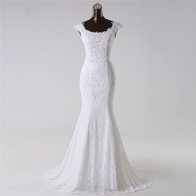 Amazing Jewel Long Lace Mermaid Wedding Dress With Appliques-BallBride