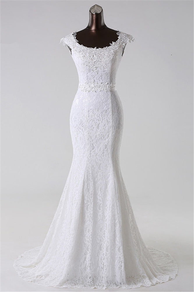 Amazing Jewel Long Lace Mermaid Wedding Dress With Appliques-BallBride