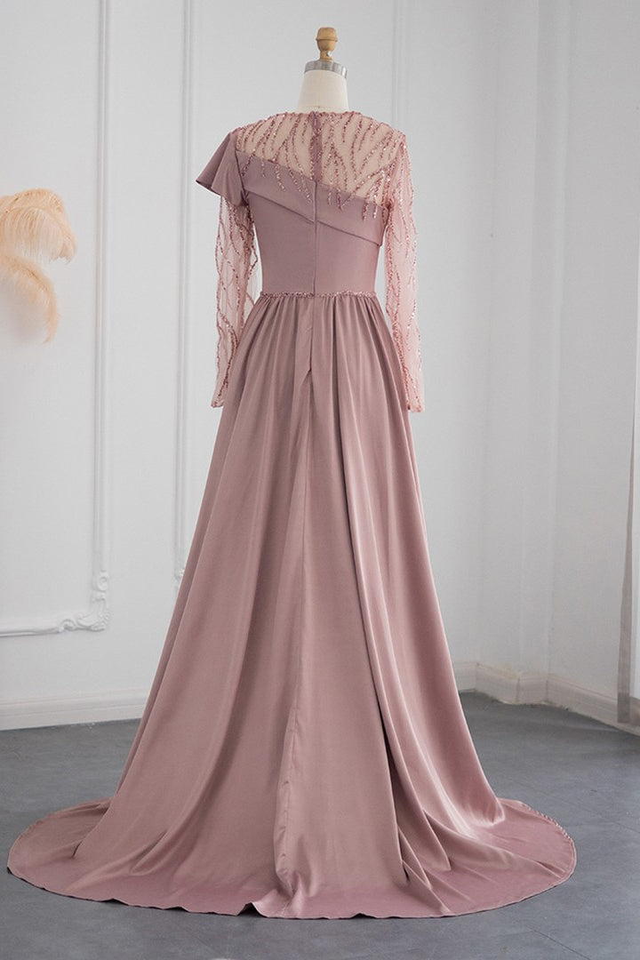 Amazing Jewel Neck A Line Evening Dress with Long Sleeves and Appliques-BallBride