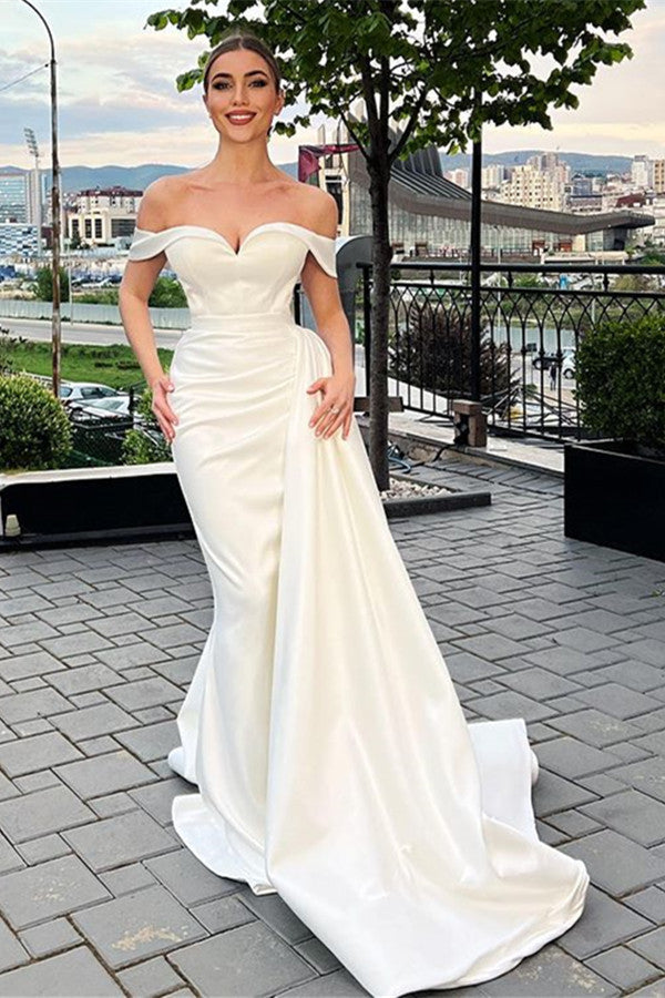 Amazing Off-the-Shoulder Mermaid Evening Dress with Long Overskirt-BallBride