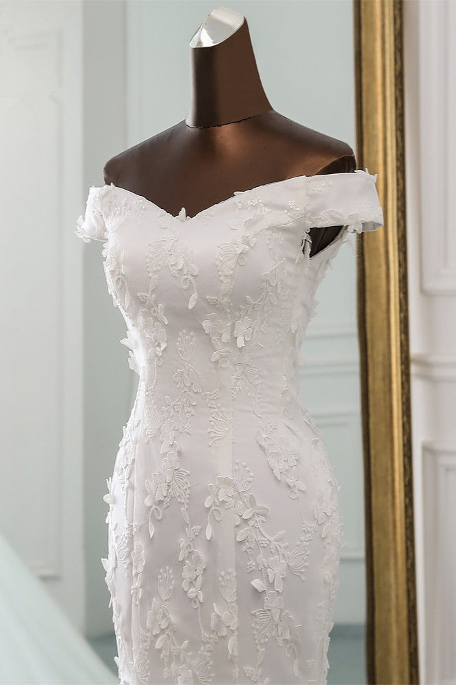 Amazing Off-the-Shoulder Mermaid Long Wedding Dress With Lace Appliques-BallBride