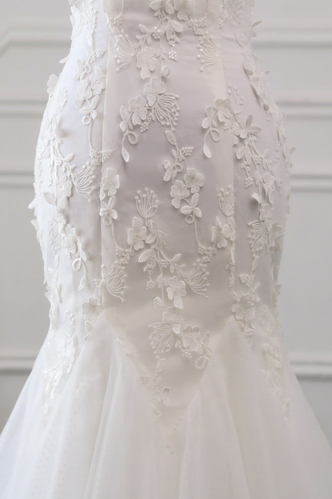 Amazing Off-the-Shoulder Mermaid Long Wedding Dress With Lace Appliques-BallBride
