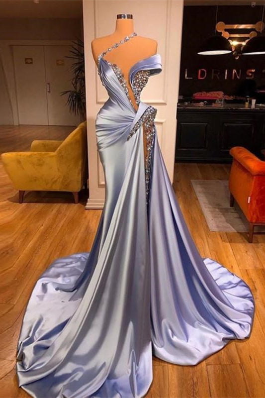 Amazing Off-the-Shoulder Mermaid Prom Dress with Front Split and Beadings Online-BallBride