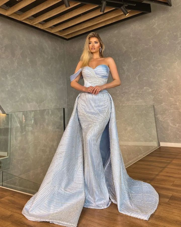 Amazing Off-the-Shoulder Sweetheart Prom Dress with Beadings and Mermaid Ruffles-BallBride
