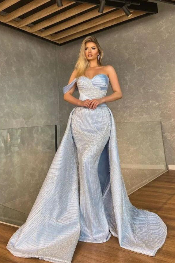 Amazing Off-the-Shoulder Sweetheart Prom Dress with Beadings and Mermaid Ruffles-BallBride