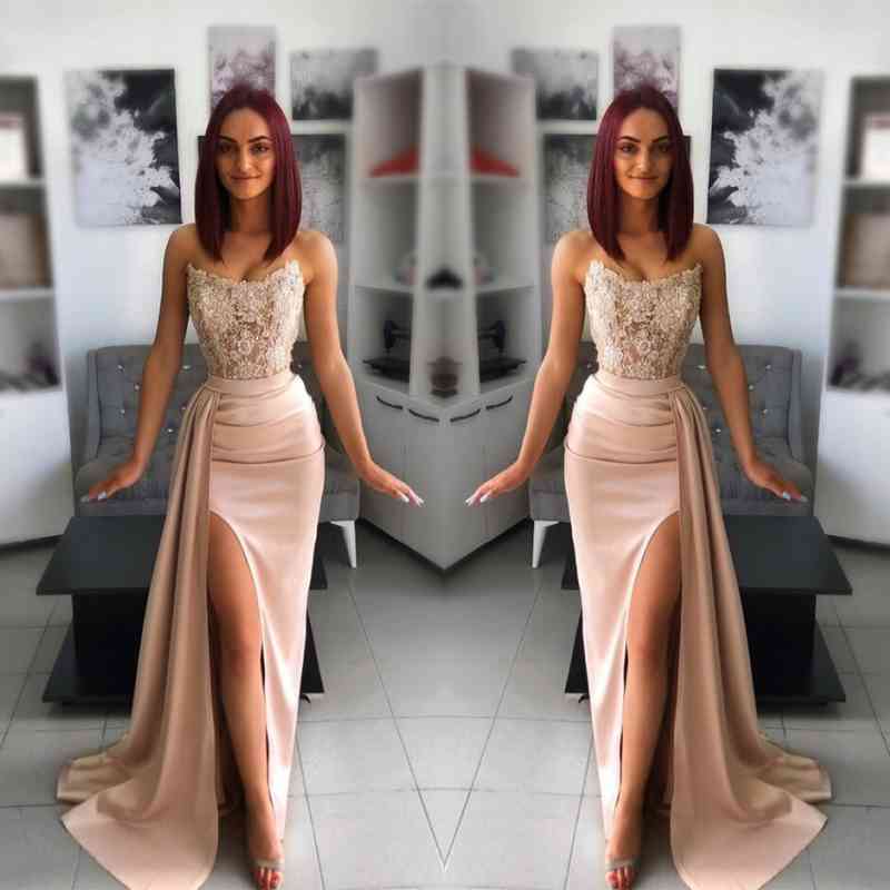 Amazing Sleeveless Mermaid Split Prom Dress with Appliques Ruffles-BallBride