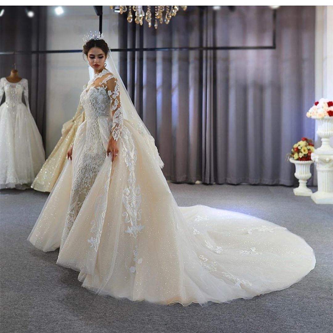 Amazing Sweetheart Long Sleeved Wedding Dress with Lace Appliques-BallBride