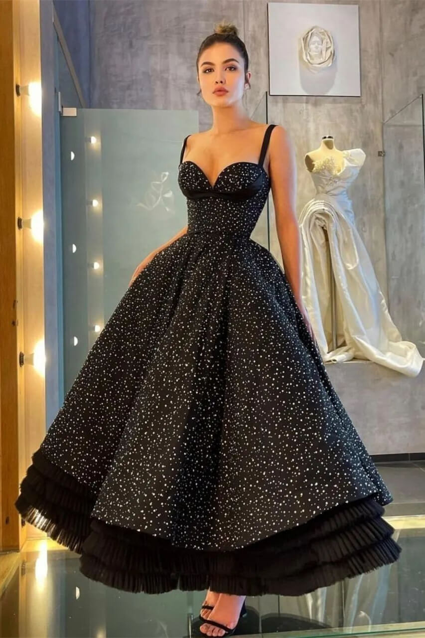 Amazing Sweetheart Straps Sleeveless Black Prom Dress Princess Layered-BallBride