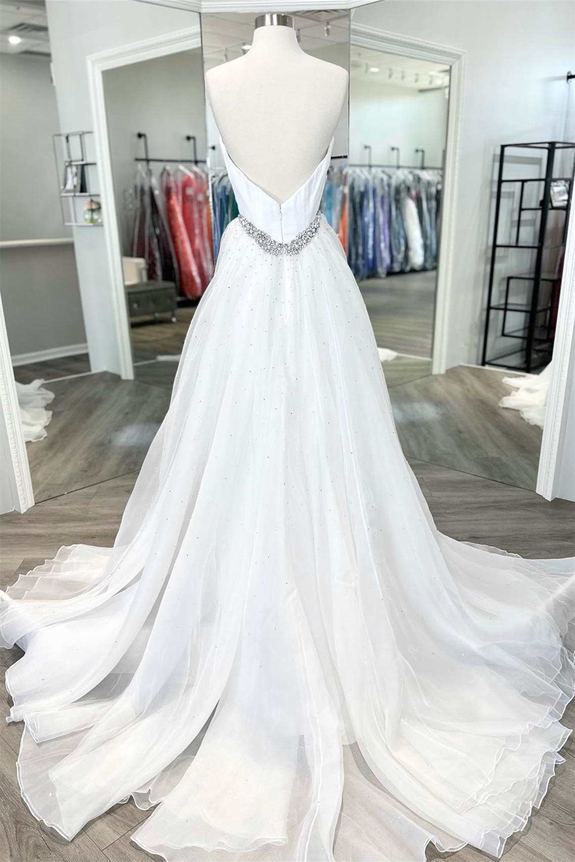 Amazing V Neck A Line Wedding Dress with Tulle Court and Appliques-BallBride