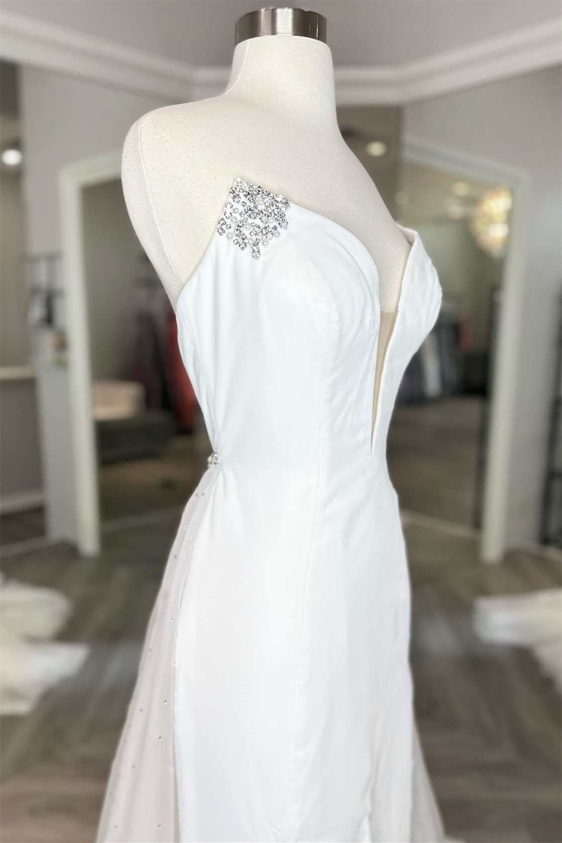 Amazing V Neck A Line Wedding Dress with Tulle Court and Appliques-BallBride