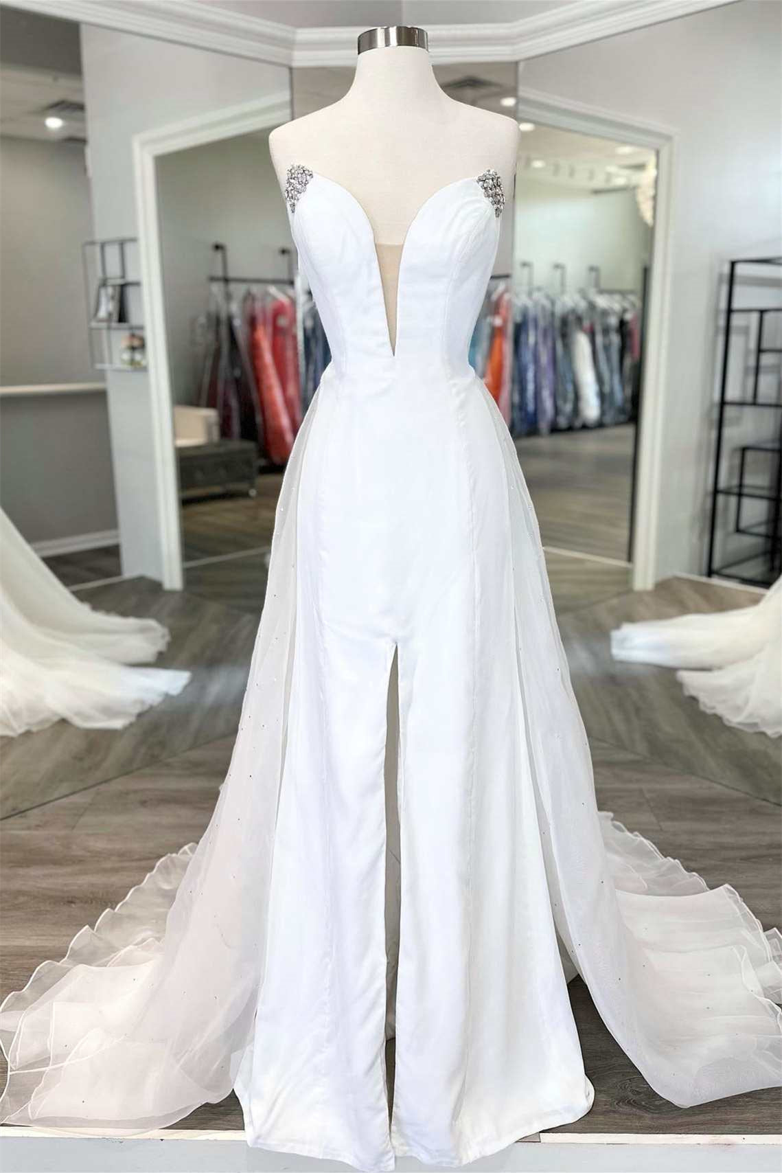 Amazing V Neck A Line Wedding Dress with Tulle Court and Appliques-BallBride