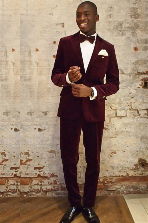 Amazing Wine Red Prom Suit for Guys ¨C Velvet with Notched Lapel-BallBride