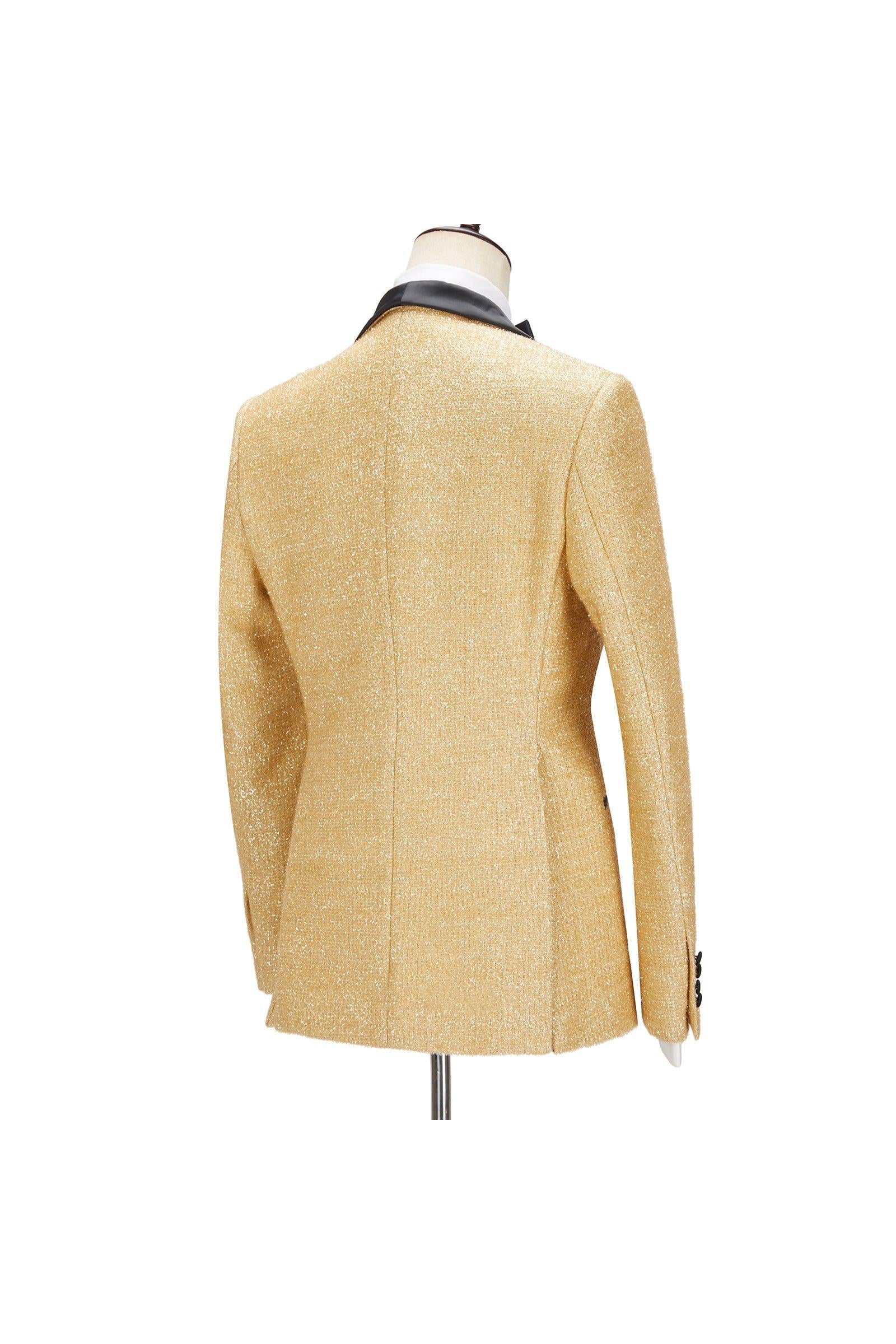 Andrew Sparkly Golden Shawl Lapel Three Piece Men Suits For Wedding-BallBride