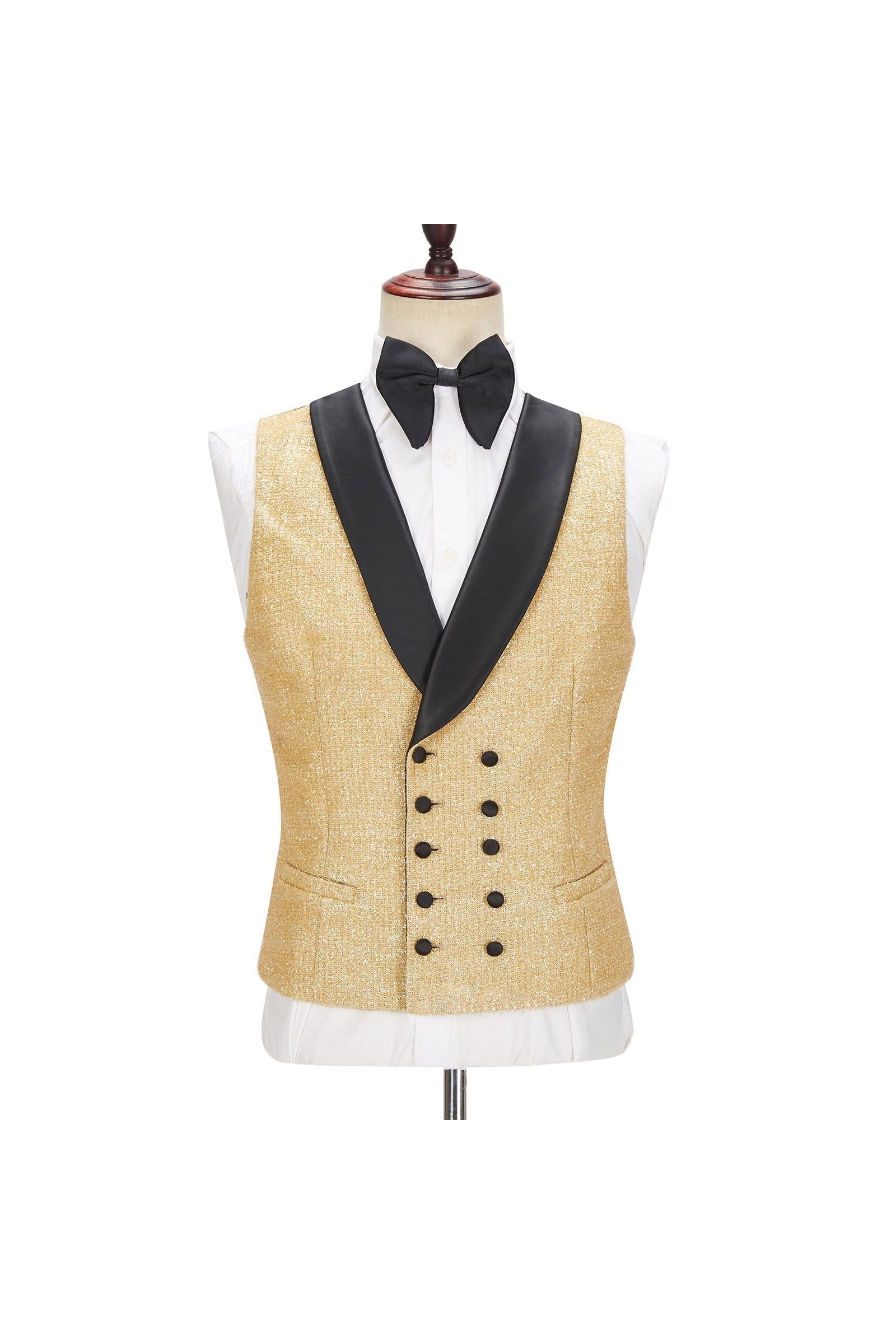 Andrew Sparkly Golden Shawl Lapel Three Piece Men Suits For Wedding-BallBride