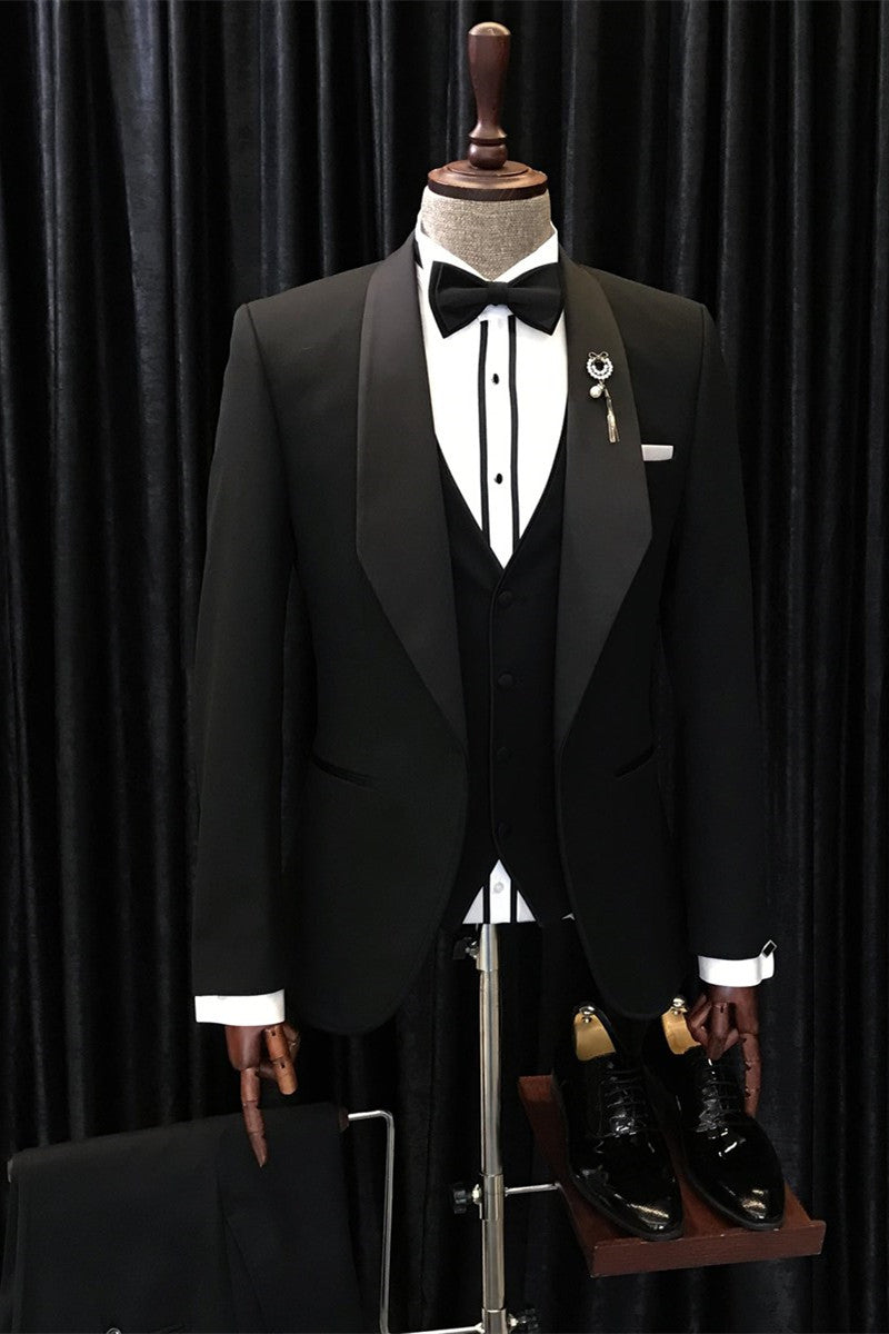 Anselm Fashion Black Shawl Lapel Wedding Suit Set-BallBride