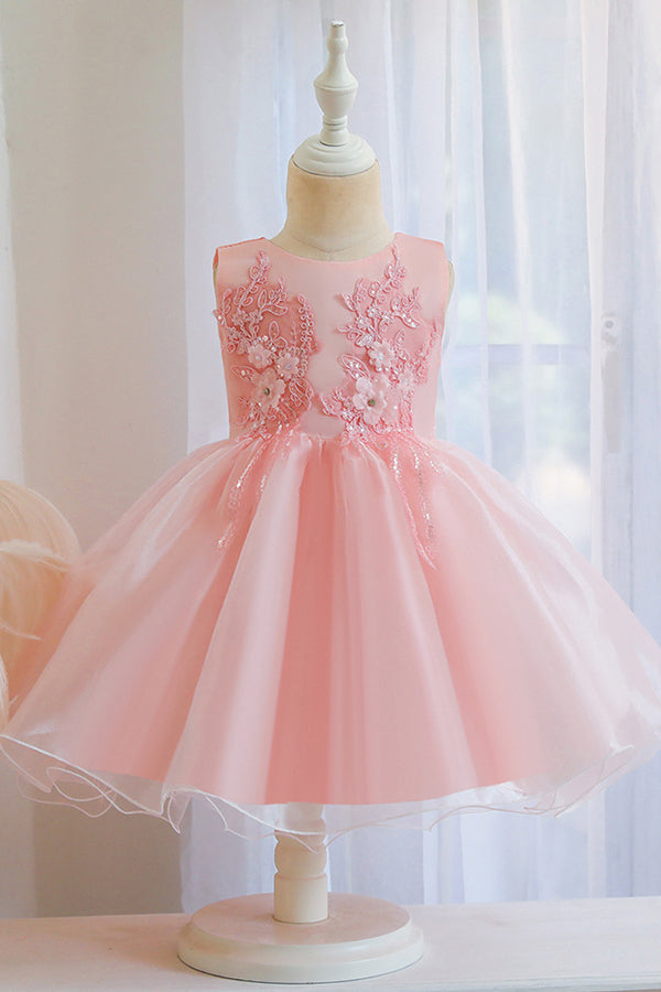 Appliques Sleeveless Tulle Ball Gown Wedding Dress for Flower Girls-BallBride