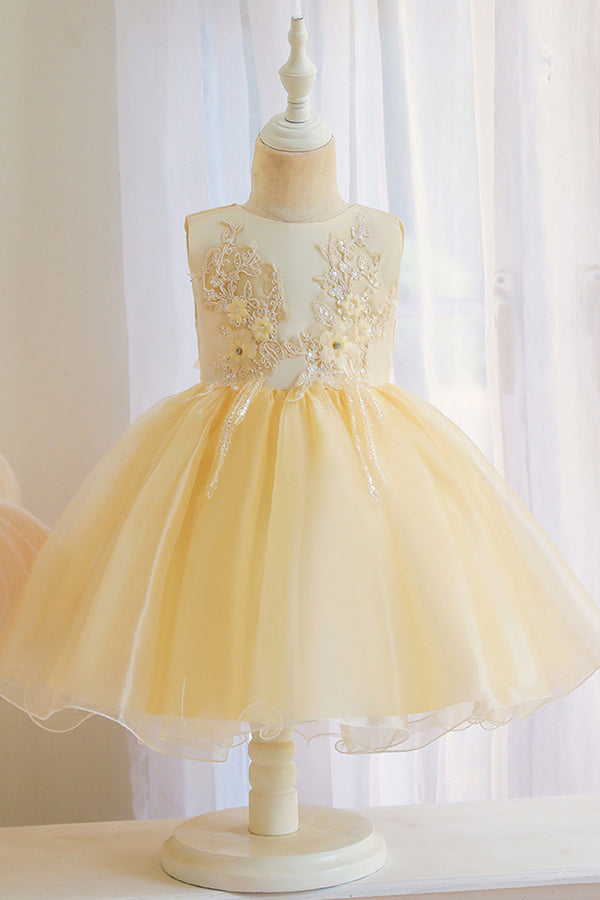 Appliques Sleeveless Tulle Ball Gown Wedding Dress for Flower Girls-BallBride
