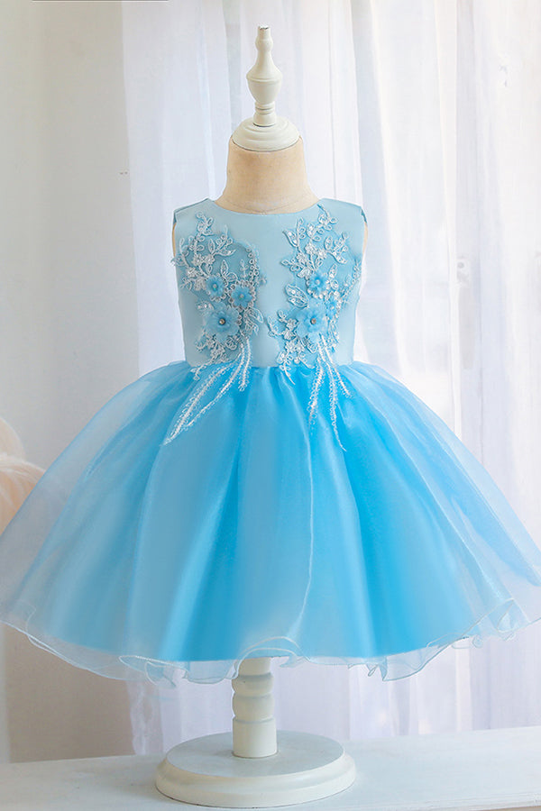 Appliques Sleeveless Tulle Ball Gown Wedding Dress for Flower Girls-BallBride