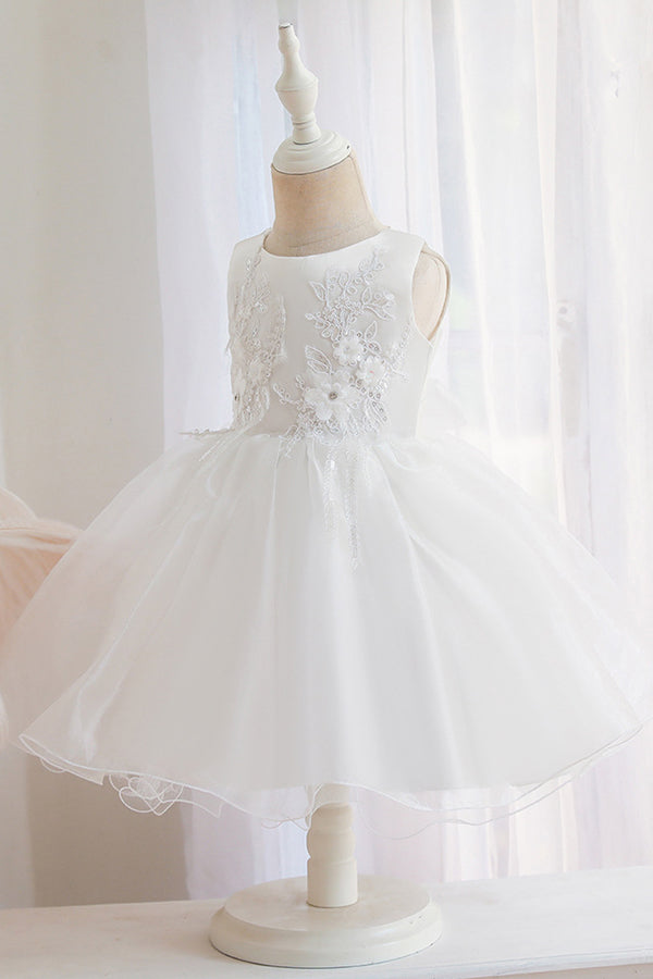 Appliques Sleeveless Tulle Ball Gown Wedding Dress for Flower Girls-BallBride