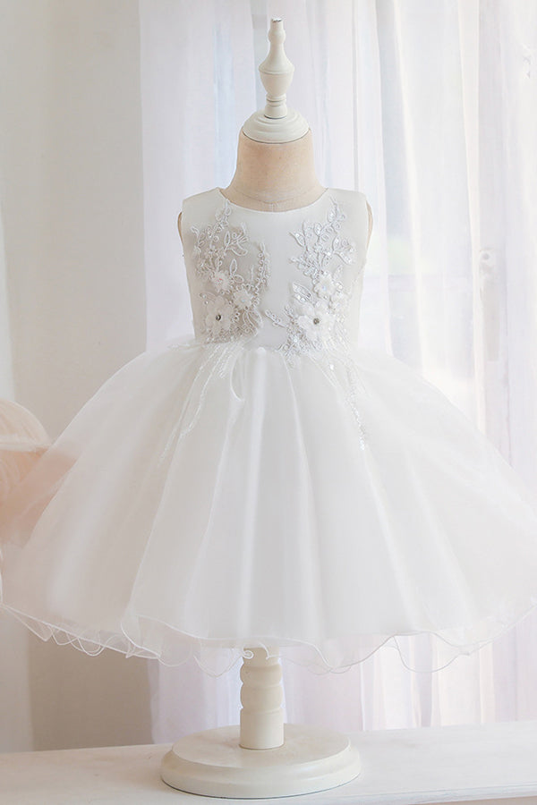 Appliques Sleeveless Tulle Ball Gown Wedding Dress for Flower Girls-BallBride