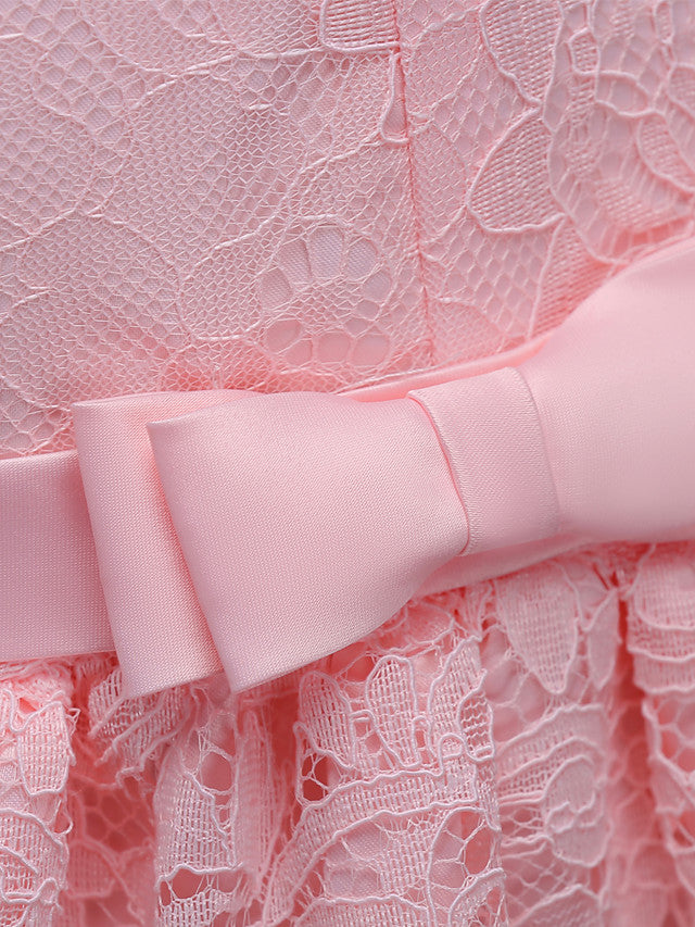 Asymmetrical Lace Dresses with V Wire and Bow Embroidery for Flower Girls-BallBride