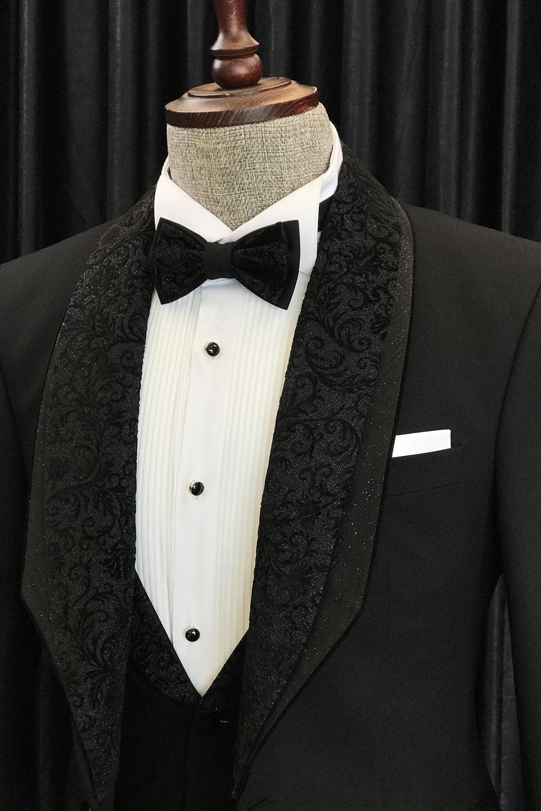 Augustus Stylish Black Slim Fit Wedding Men Suits with Special Jacquard Lapel-BallBride