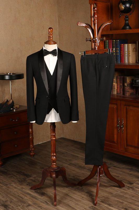 Baldwin All Black Custom Wedding Suit for Grooms - 3 Piece Set-BallBride