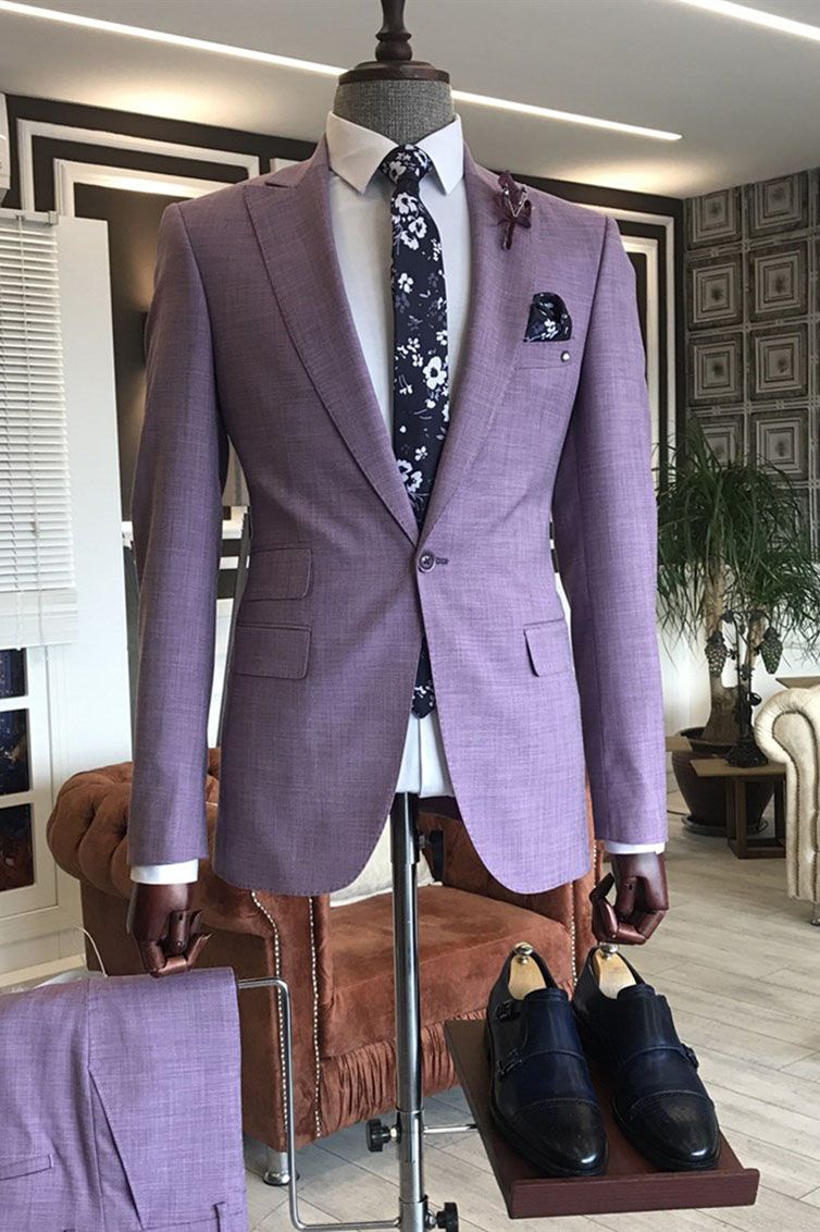 Be Stylish in Our New Arrive Peaked Lapel Purple Party Suits For Guys With Two Pieces-BallBride