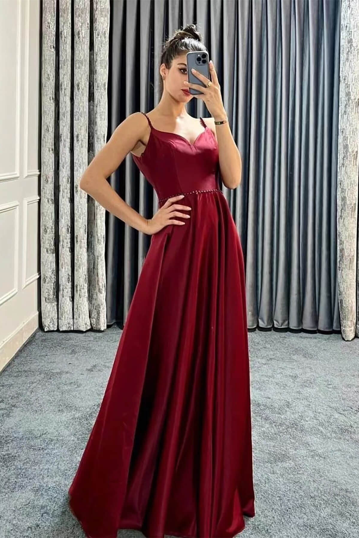 Beaded Sweetheart A-Line Prom Dress with Spaghetti Straps-BallBride