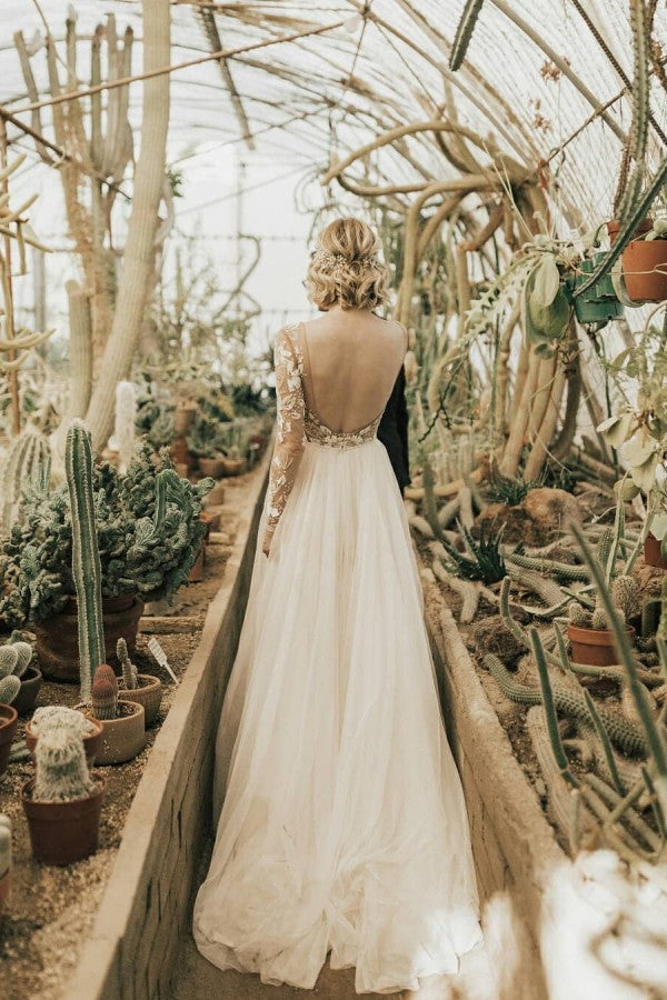 Beautiful A-Line Chiffon Wedding Dress with Lace Appliques-BallBride
