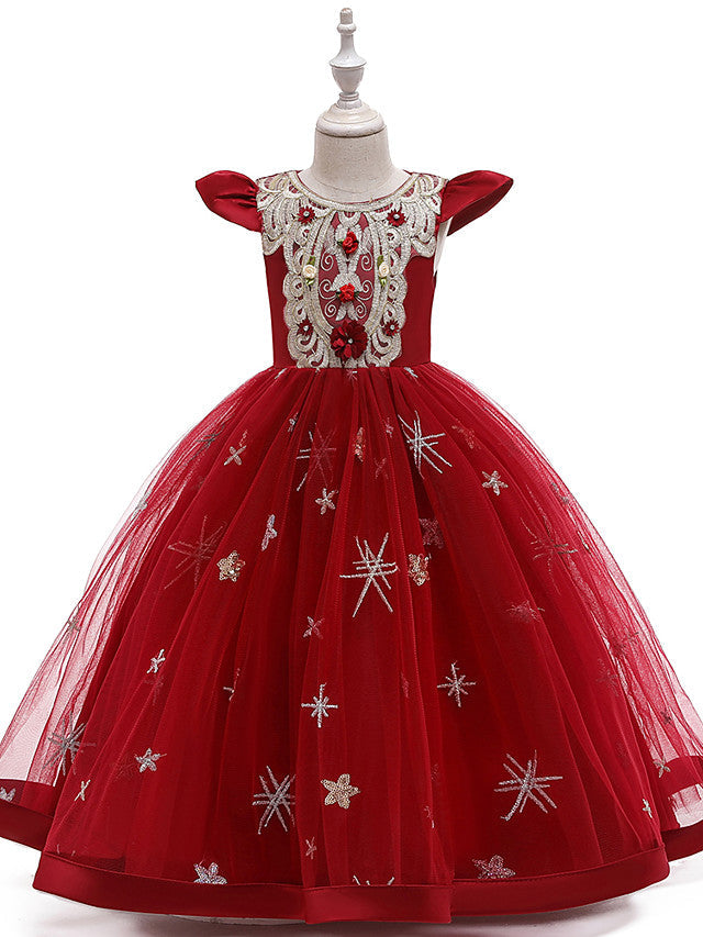 Beautiful A-Line Flower Girl Dress with Short Sleeve and Tulle Satin Long-BallBride