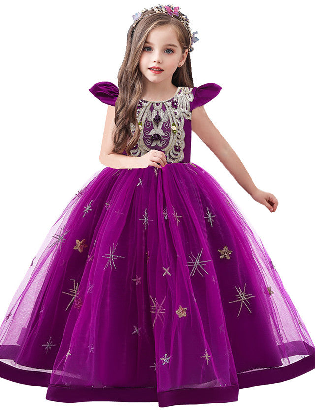 Beautiful A-Line Flower Girl Dress with Short Sleeve and Tulle Satin Long-BallBride