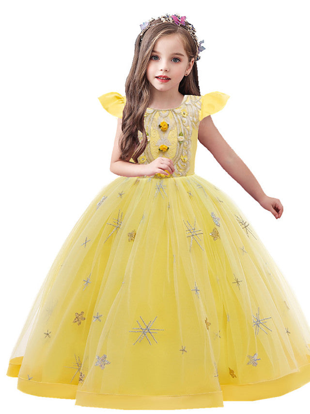 Beautiful A-Line Flower Girl Dress with Short Sleeve and Tulle Satin Long-BallBride