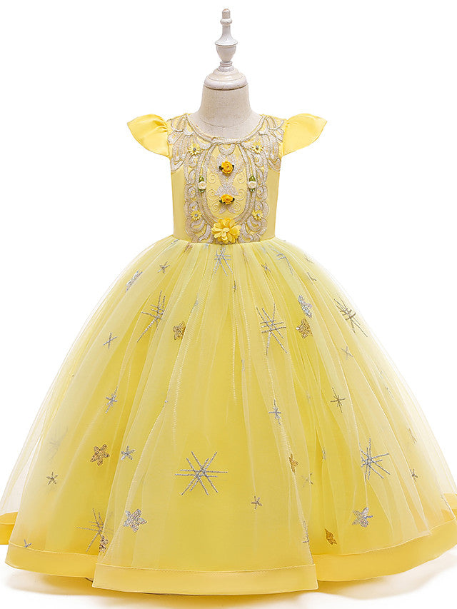 Beautiful A-Line Flower Girl Dress with Short Sleeve and Tulle Satin Long-BallBride