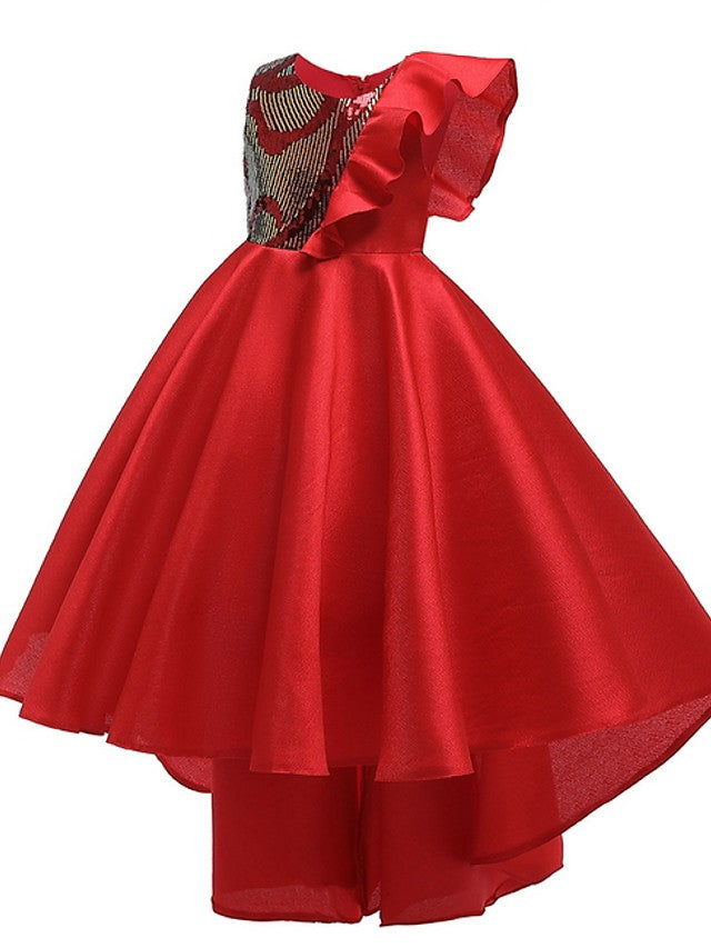 Beautiful A-Line Hi-Lo Flower Girl Dress With Bow Ruffles-BallBride